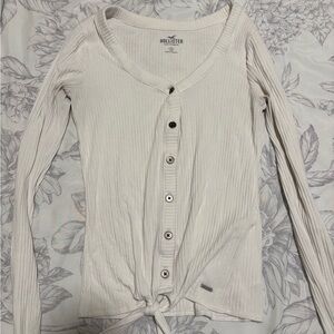 Hollister Women's Off-White Ribbed Button-Down Shirt